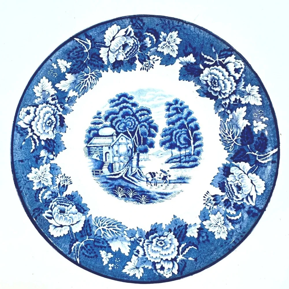 Wood & Sons Enoch Woods English Scenery Soup Bowl Blue White Ironstone 7.5